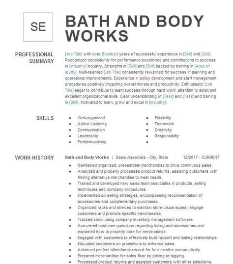 bath and body works sales associate resume